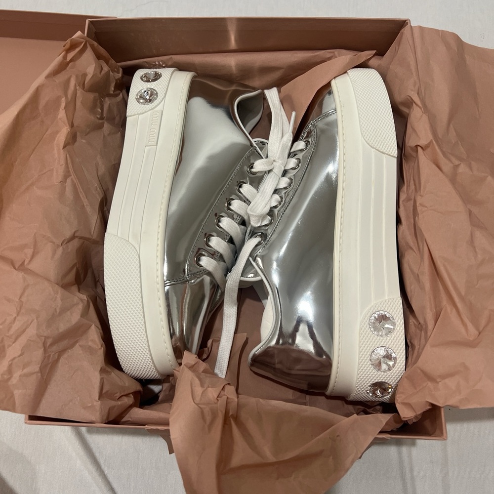 Miu Miu Silver and White Women's Sneakers